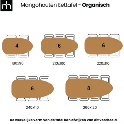 Mangohoutonline Mangohouten Eettafel Organisch Laura 260x120 cm Walnoot Mahom