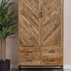 Mangohoutonline Mangohouten Kast Reno 100 cm met 4 lades en 2 deuren Mahom