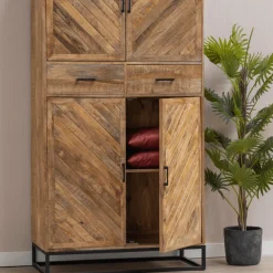 Mangohoutonline Mangohouten Kast Reno 100 cm met 2 lades en 4 deuren Mahom