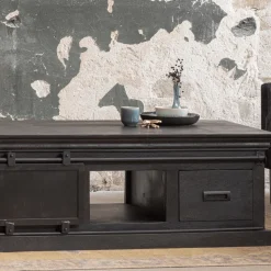 Mangohoutonline Mangohouten Salontafel Portland Black 120 cm 4 lades Mahom