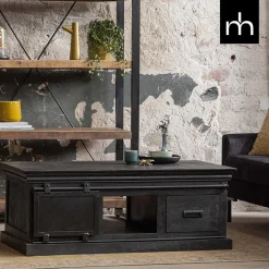 Mangohoutonline Mangohouten Salontafel Portland Black 120 cm 4 lades Mahom