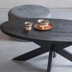 Mangohoutonline Mangohouten Salontafel Tulsa Black Ovaal Mahom