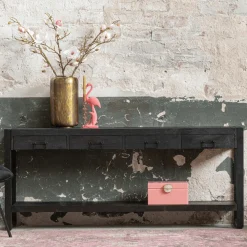 Mangohoutonline Mangohouten Sidetable Britt Black 4 lades 180 cm Mahom