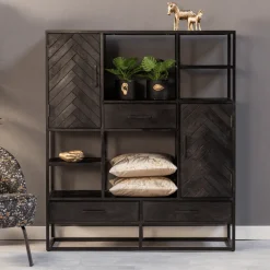 Mangohoutonline Mangohouten Vakkenkast Toronto Black 120 cm Mahom