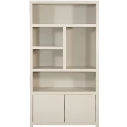 Mangohoutonline Mangohouten Wandkast Phoenix 120 cm Crème Mahom (5 open vakken, 2 deuren)