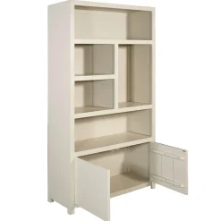 Mangohoutonline Mangohouten Wandkast Phoenix 120 cm Crème Mahom (5 open vakken, 2 deuren)