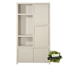 Mangohoutonline Mangohouten Wandkast Phoenix 120 cm Crème Mahom (3 open vakken, 4 deuren)