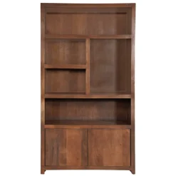 Mangohoutonline Mangohouten Wandkast Phoenix 120 cm Walnoot Mahom (5 open vakken, 2 deuren)