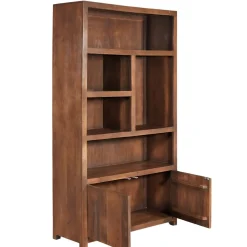 Mangohoutonline Mangohouten Wandkast Phoenix 120 cm Walnoot Mahom (5 open vakken, 2 deuren)